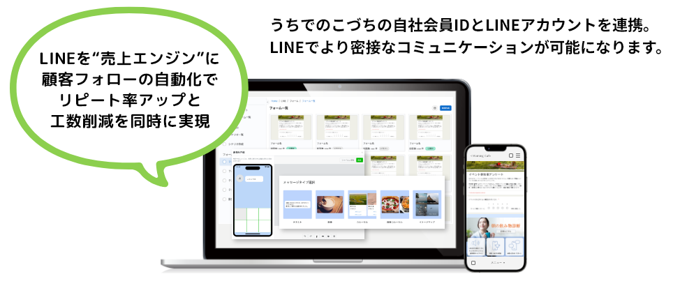 うちでのこづちの自社会員IDとLINEアカウントを連携。
LINEでより密接なコミュニケーションが可能になります